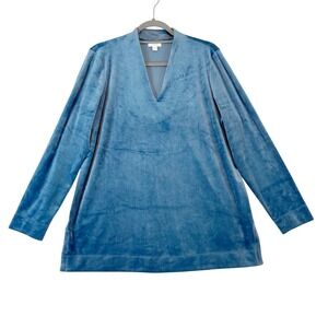 J Jill‎ Blue Velour Long Sleeve Top Women's Size L V-Neck Casual Classic